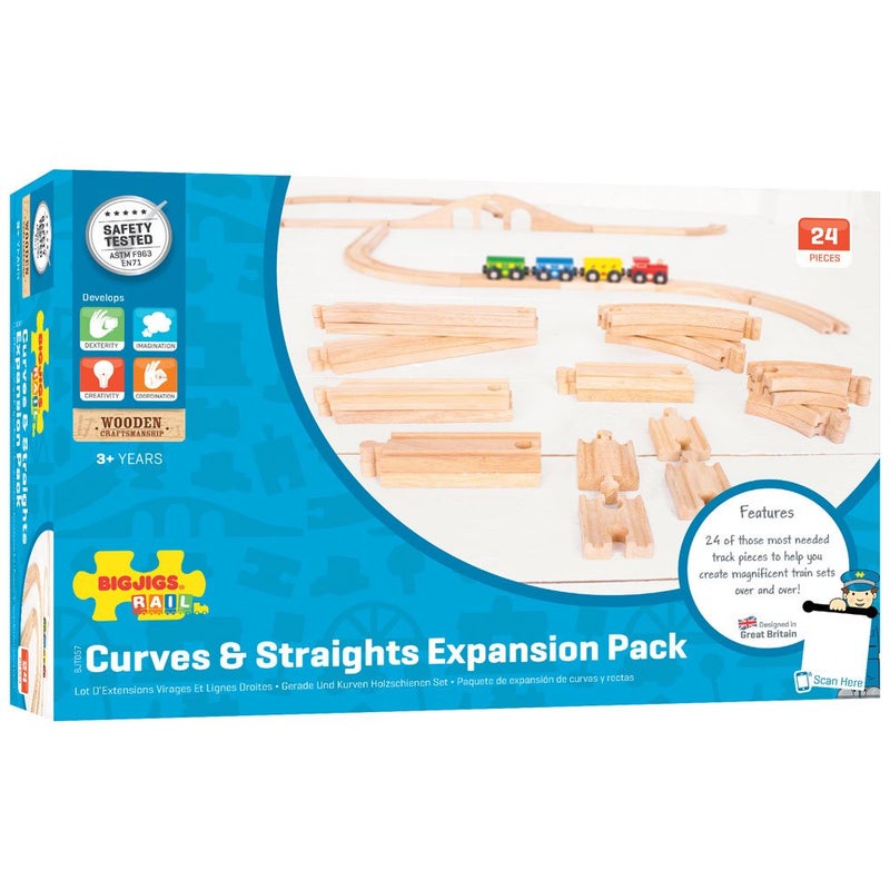 Bigjigs Rail Product Name: Expansion Pack - 24 Pieces Curves and Straights - Compatible with Major Rail Brands - Image 3